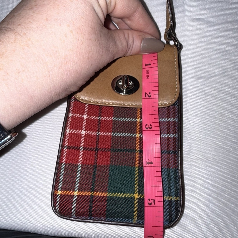 Vintage Coach Plaid Wool Turnlock Top Handle Phone Bag Pouch Bag Charm Tassel - Picture 14 of 14